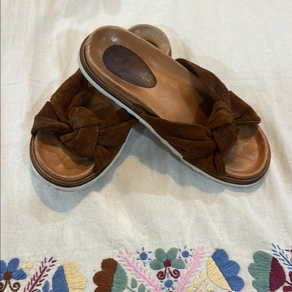 Brown Suede Women's Slide Sandals
